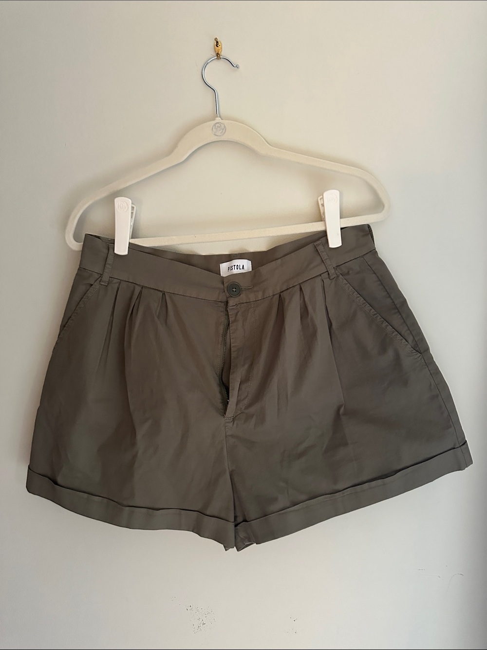 pistola Olive Green High-Rise Pleated Shorts
